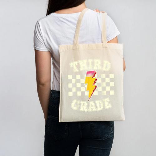 Retro Third Grade Teacher Lightning Bolt Pencil Teacher Kids Canvas Tote Bag - teacherstshirts.com