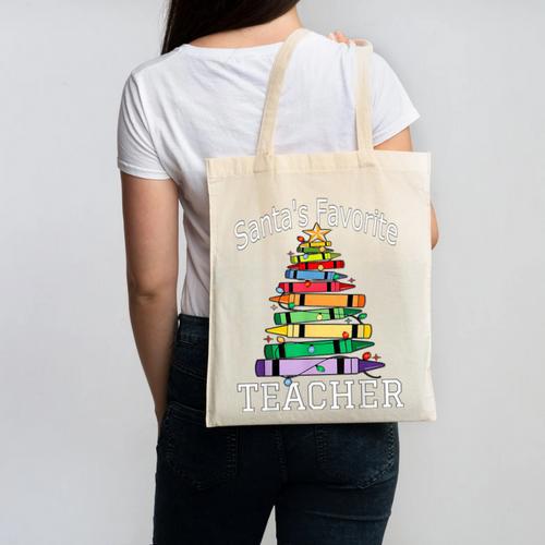 Santa's Favorite Teacher Idea For Christmas Teachers Canvas Tote Bag - teacherstshirts.com DE