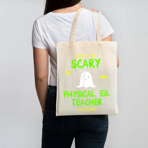 Scary Physical Education Ed Teacher Costume Halloween Easy Canvas Tote Bag - teacherstshirts.com CA