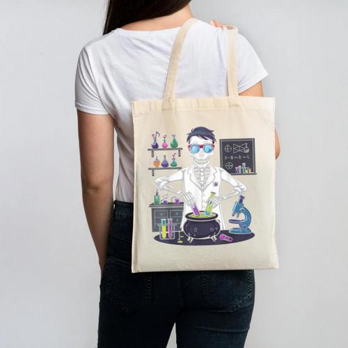 Science Teacher Halloween Skeleton Scientist Chemistry Canvas Tote Bag - teacherstshirts.com