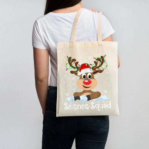 Science Teacher Squad Reindeer Christmas Teacher Xmas Lights For Men Women Canvas Tote Bag - teacherstshirts.com AU