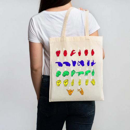 Sign Language Alphabet For ASL Interpreter Deaf Teacher Stud For Men Women Girls Kids Canvas Tote Bag - teacherstshirts.com DE