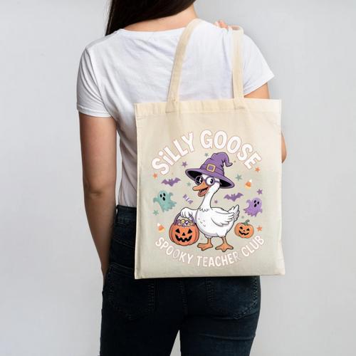 Silly Goose Spooky Teacher Club Halloween Witch Ghost Canvas Tote Bag - teacherstshirts.com UK