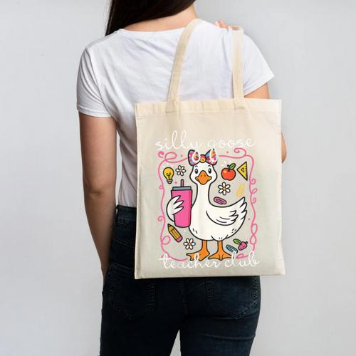 Silly Goose Teacher Club Animal Lover Groovy Teacher Canvas Tote Bag - teacherstshirts.com