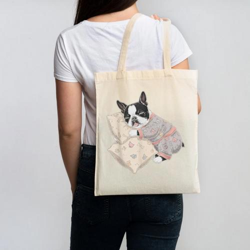 Sleepy Boston Terrier Pajama Men Women Kids Canvas Tote Bag - Bostonterriersmerch.com CA