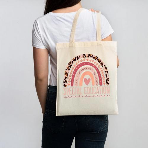 Special Education Shirt Teacher SPED Leopard Boho Rainbow Canvas Tote Bag - teacherstshirts.com