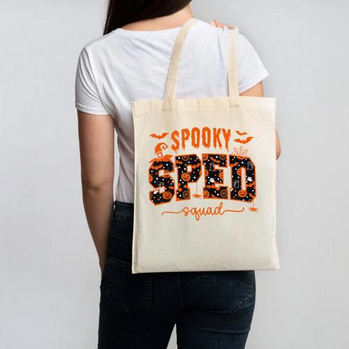 Sped Squad Team Special Education Teacher Halloween Canvas Tote Bag - teacherstshirts.com