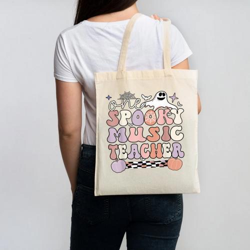 Spooky Music Teacher Halloween Music Teaching Men Women Canvas Tote Bag - teacherstshirts.com AU
