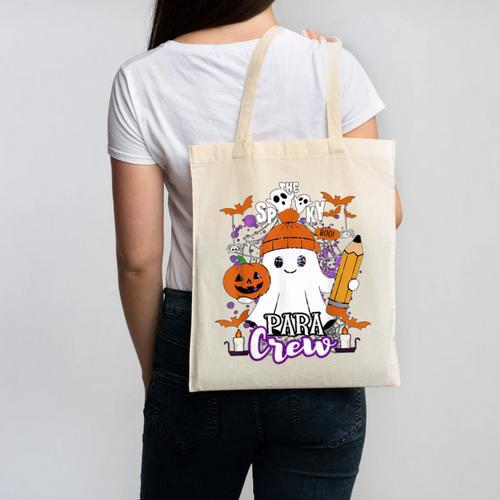 Spooky Para Crew Ghost Halloween Paraprofessional Teacher Canvas Tote Bag - teacherstshirts.com DE