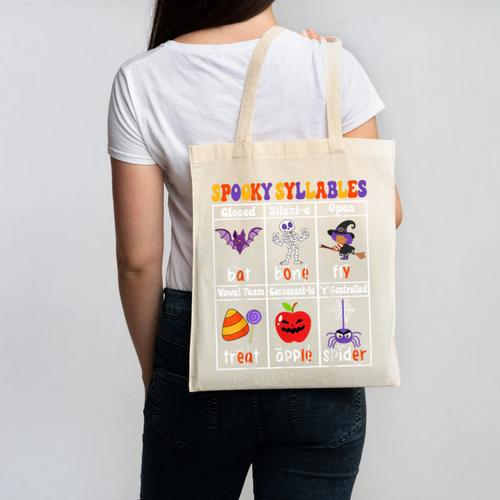 Spooky Syllables Teacher Halloween Educational Kids Canvas Tote Bag - teacherstshirts.com AU