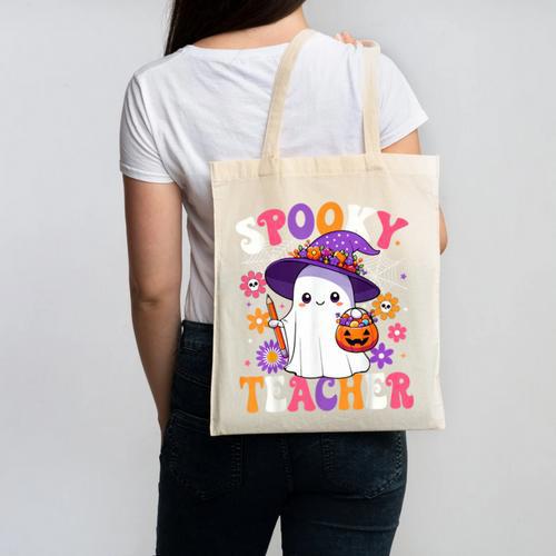 Spooky Teacher Halloween Cute Halloween Teacher Ghost Canvas Tote Bag - teacherstshirts.com AU