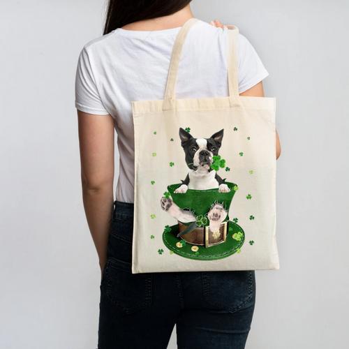 St Patrick's Day Leprechaun Boston Terrier Dog Shamrock For Men Women Kids Canvas Tote Bag - Bostonterriersmerch.com DE