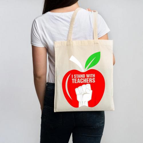 I Stand With Teachers Tshirt Canvas Tote Bag - teacherstshirts.com UK