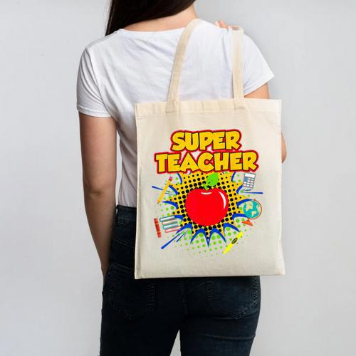 Superhero Teacher Appreciation Teaching Tee Canvas Tote Bag - teacherstshirts.com CA