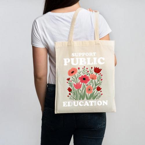 Support Public Education Cute Floral Teacher Red For Ed Canvas Tote Bag - teacherstshirts.com UK