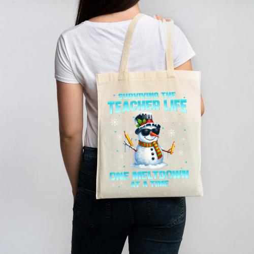 Surviving The Teacher Life Pjs Pajamas Christmas Xmas Teache Canvas Tote Bag - teacherstshirts.com AU