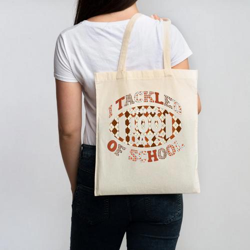 I Tackled 100 Days Of School Football Boys Girls Teachers Canvas Tote Bag - teacherstshirts.com DE