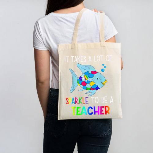 It Takes A Lot Of Sparkle To Be A Teacher Rainbow Fish For Men Women Canvas Tote Bag - teacherstshirts.com AU