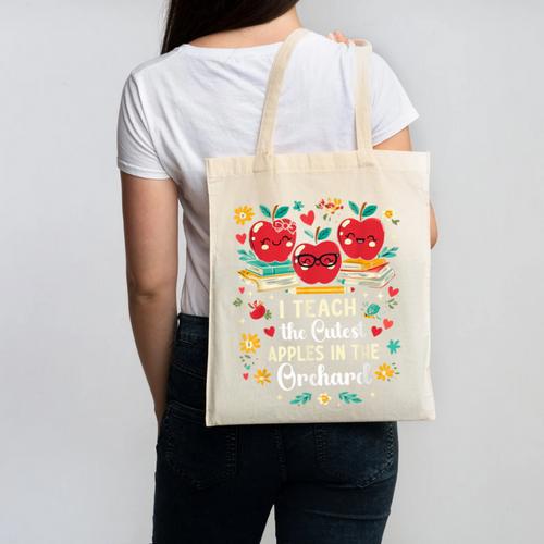 I Teach The Cutest Apples In The Orchard Cute Fall Teacher Canvas Tote Bag - teacherstshirts.com
