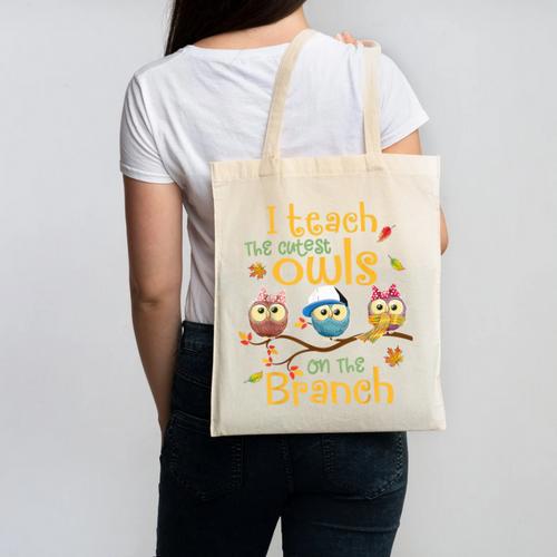 I Teach The Cutest Owls On The Branch Teacher Fall Autumn Canvas Tote Bag - teacherstshirts.com