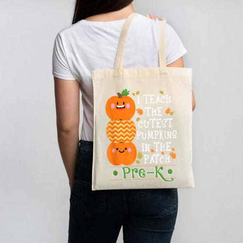 I Teach The Cutest Pumpkins In Patch Pre-K Halloween Teacher Canvas Tote Bag - teacherstshirts.com UK