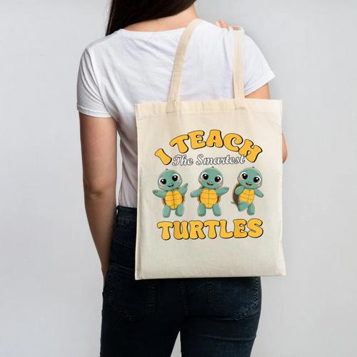 I Teach The Smartest Turtles Thanksgiving Proud Teacher Job Canvas Tote Bag - teacherstshirts.com