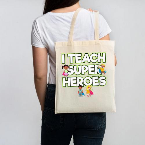I Teach Superheroes School Teacher Professor Canvas Tote Bag - teacherstshirts.com DE