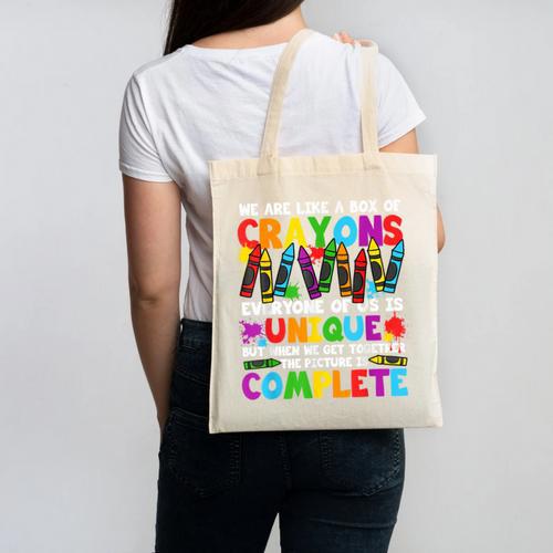 Teacher We Are Like A Box Of Crayons Back To School Canvas Tote Bag - teacherstshirts.com UK