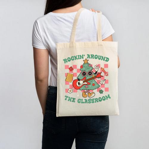 Teacher Christmas Rockin' Around The Classroom Men Women Kids Canvas Tote Bag - teacherstshirts.com CA