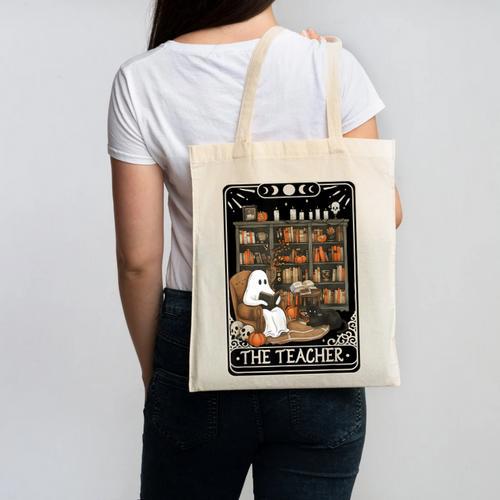 The Teacher Ghost Book Reading Books Lover Halloween Canvas Tote Bag - teacherstshirts.com AU