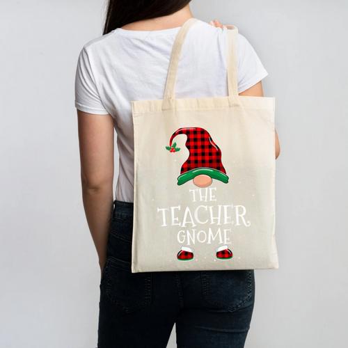 Teacher Gnome Xmas Family Matching Plaid Christmas Gnomes Canvas Tote Bag - teacherstshirts.com UK