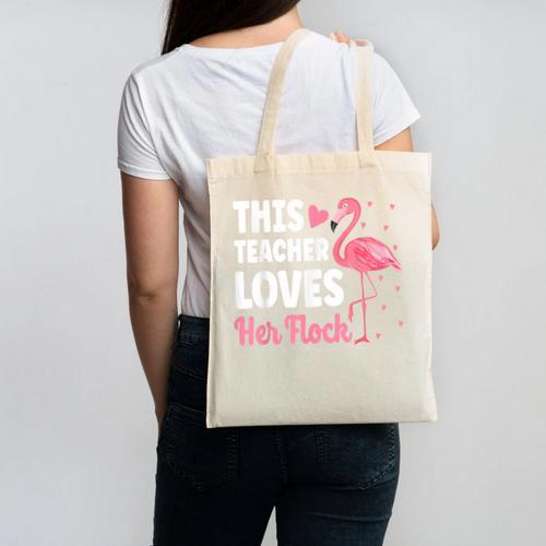 This Teacher Loves Her Flock Teaching Flamingo Girl Canvas Tote Bag - teacherstshirts.com UK