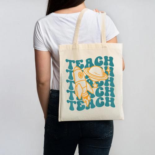 Teacher Outer Space Science Astronomy Planet Saturn Teach Canvas Tote Bag - teacherstshirts.com CA