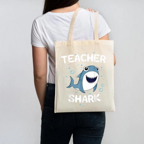 Teacher Shark Teaching Back To School Kindergarten Canvas Tote Bag - teacherstshirts.com