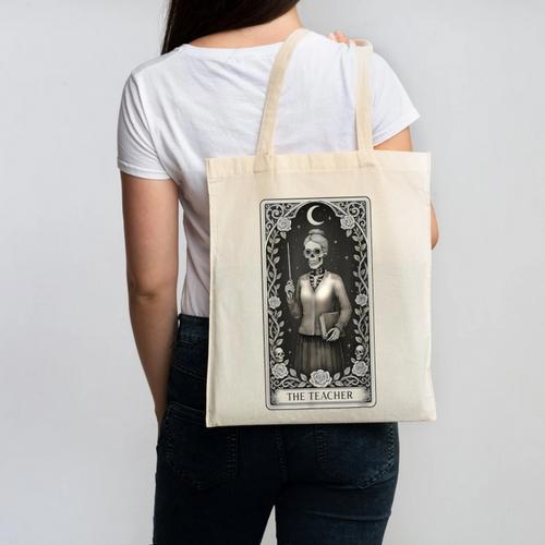 The Teacher Skeleton Tarot Card Canvas Tote Bag - teacherstshirts.com CA
