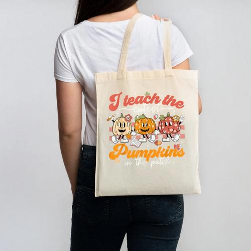 Teacher I Teach The Cutest Pumpkins In The Patch Fall Autumn Canvas Tote Bag - teacherstshirts.com