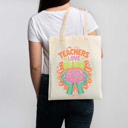 Teacher Teachers Love Brains Halloween Men Women Canvas Tote Bag - teacherstshirts.com AU