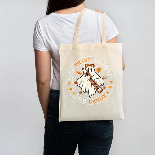 Teacher Will Trade Students For Candy Easy Halloween Costume Canvas Tote Bag - teacherstshirts.com