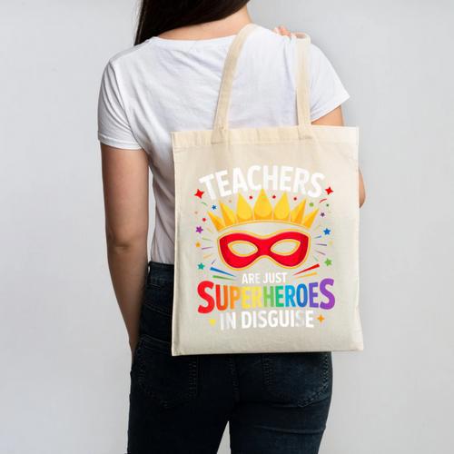 Teachers Are Just Superheroes In Disguise Fun Back To School Canvas Tote Bag - teacherstshirts.com