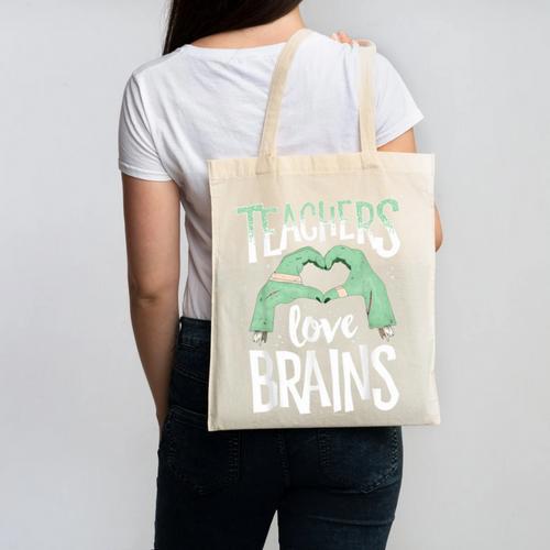 Teachers Love Brains Halloween Costume Trick Treat Zombie Canvas Tote Bag - teacherstshirts.com UK