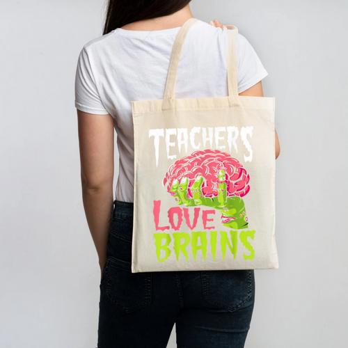 Teachers Love Brains Zombie Teacher Halloween Zombies Canvas Tote Bag - teacherstshirts.com UK