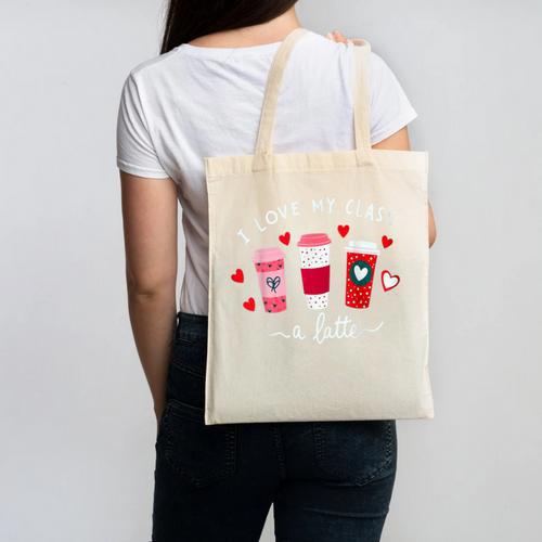 Teachers Valentine Day I Love My Class A Latte Coffee Women Canvas Tote Bag - teacherstshirts.com
