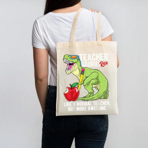 Teachersaurus Rex Dinosaur Like A Normal Teacher Saurus Canvas Tote Bag - teacherstshirts.com AU