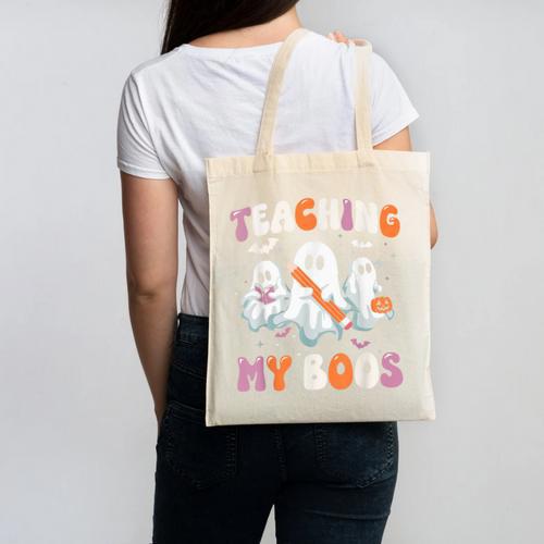 Teaching My Boos Teacher Cute Ghost Teacher Halloween Canvas Tote Bag - teacherstshirts.com CA