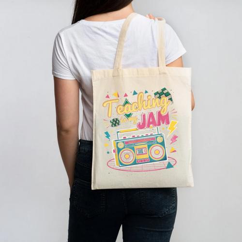 Teaching Is My Jam Groovy Retro Teacher Back To School Canvas Tote Bag - teacherstshirts.com AU