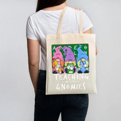 Teaching My Little Gnomies With Gnome For Teacher Women Canvas Tote Bag - teacherstshirts.com AU