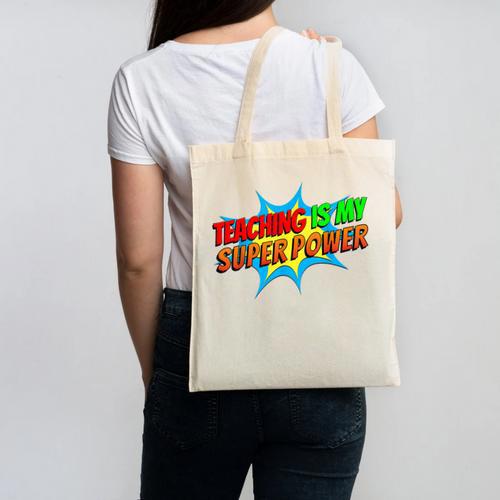 Teaching Is My Superpower Comic Back To School Teacher Canvas Tote Bag - teacherstshirts.com AU