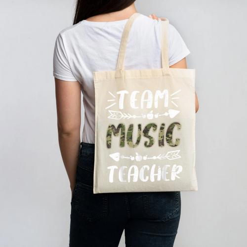 Team Music Teacher Camo Teacher Student Back To School Canvas Tote Bag - teacherstshirts.com AU