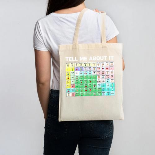 Tell Me About It Speech Language Pathology AAC Sped Teacher Canvas Tote Bag - teacherstshirts.com CA