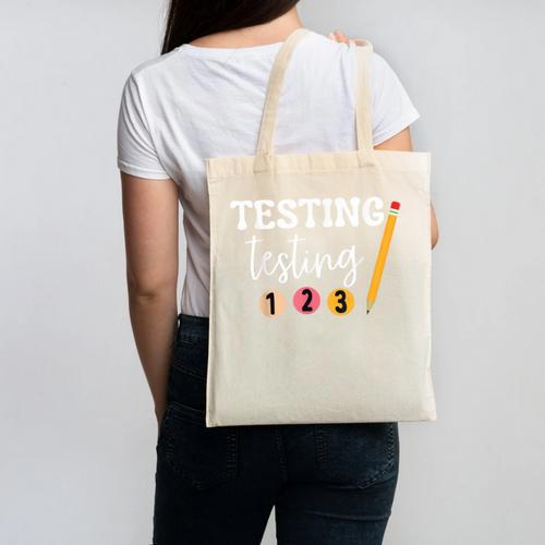 Testing Testing 123 Cute Math Teacher Student Test Day Men Women Girls Kids Canvas Tote Bag - teacherstshirts.com CA